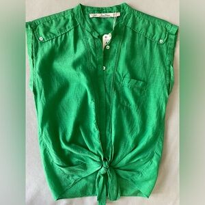 Zara NWT Kelly Green, Tie waist + Button Lightweight slvless Shirt Nvr Worn XS